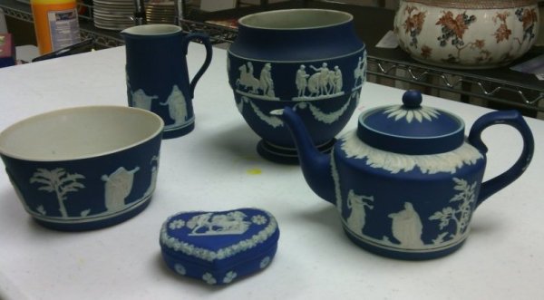 Set of Jasper Teapot, Pitcher, Box, Bowl, and Vase by Adams Tunstall