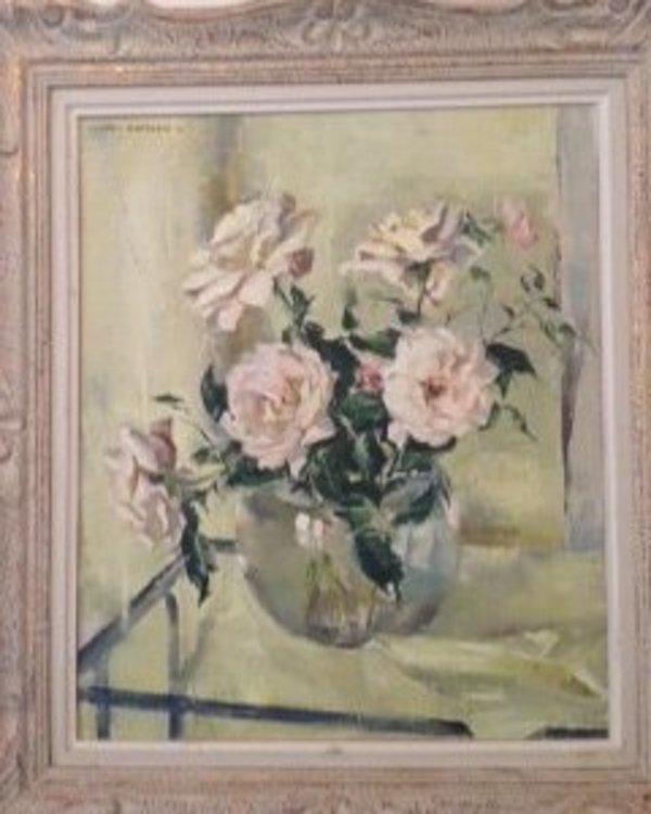 White Roses in a Glass Bowl by Nan Greacen