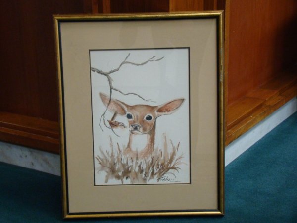Doe Staring at Bird on Branch by Cecil Neal