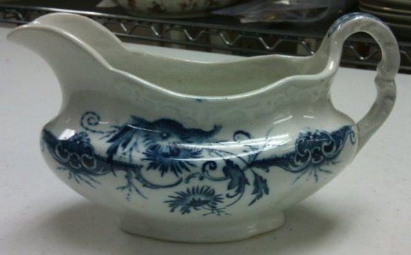 Blue and White Gravy Boat with Braemar Design