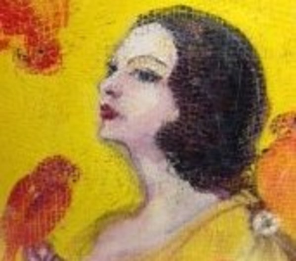 Lady Holding Parrot by Hunt Slonem
