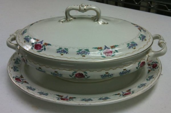 Serving Dish and Saucer with Red Rose Design