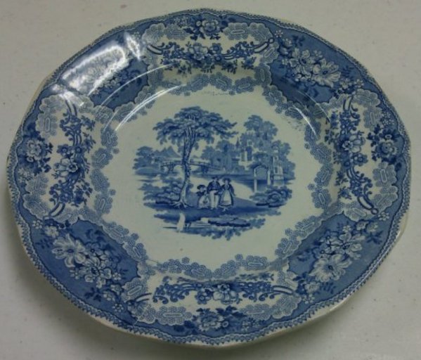 Blue and White Soup Bowl and Plate with British Rivers Design by CPCo
