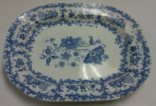 Blue and White Medium Platter with Floral Design by Maker Unknown