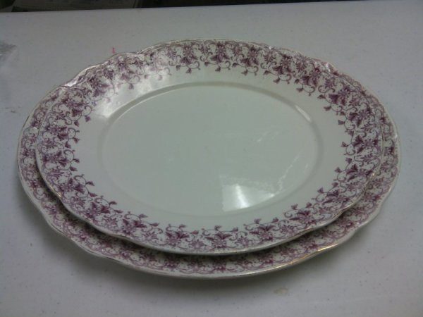 2 Platters with Purple Floral Design