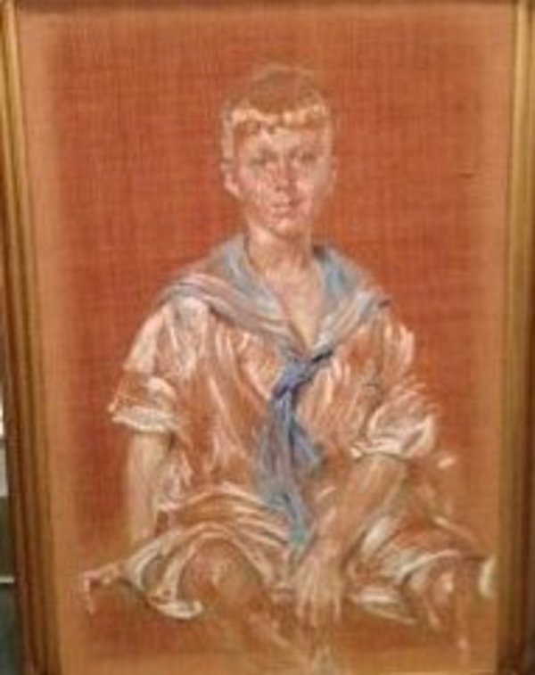 portrait of a young boy with blue collar by robert reid
