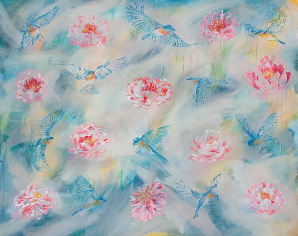 PEONIES AND BLUEBIRDS by Sarah Jaynes