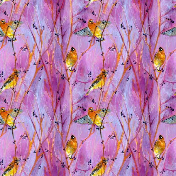 Cedar Waxwing Repeat Pattern by Sarah Jaynes