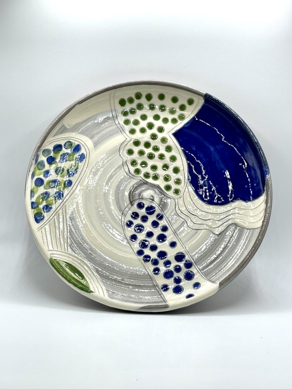 Plate with Blue and Green Decoration by Jenn Cooper