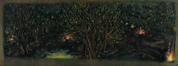 Orchard with frost pots by Merrick Fry