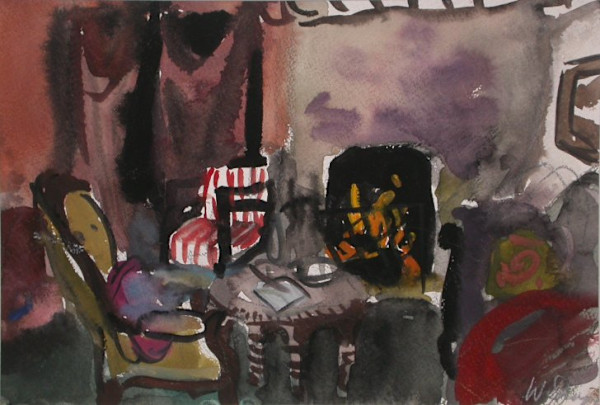 Lounge Room at Hill End with fire by Wendy Sharpe