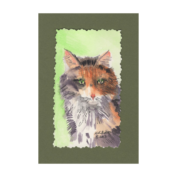 Calico Smug Mug Watercolor Cat Painting by Helena Kuttner-Giasson