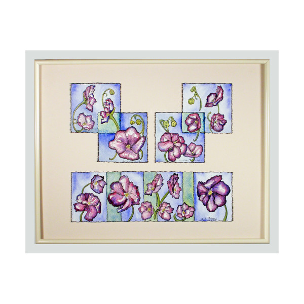 Violet Parade 1-3 Collage Watercolor Floral by Helena Kuttner-Giasson, Image 4.