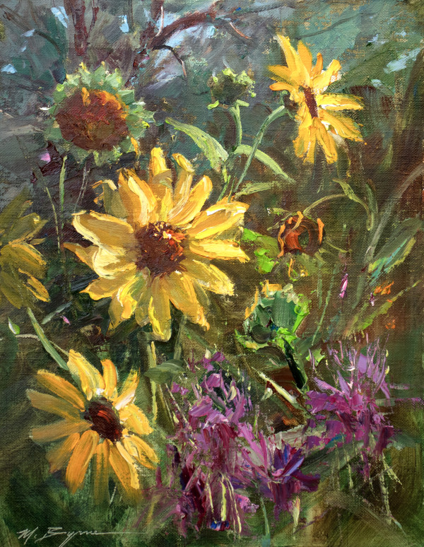 Sunflowers & Bee  Balm by MICHELE BYRNE