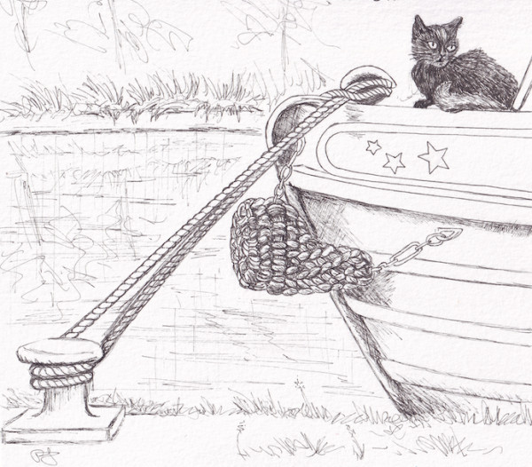 Black Cat on a Narrowboat by Paula Jobson