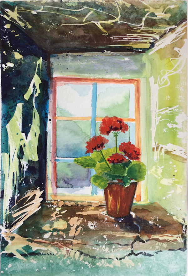 Window Cill Red Geranium by Paula Jobson