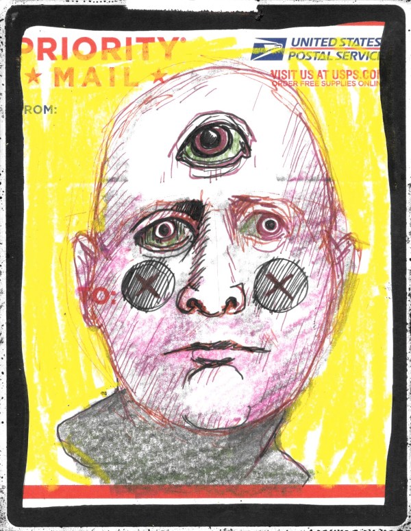 USPS 228 - Man with Third Eye on Yellow Background by Brian Huntress