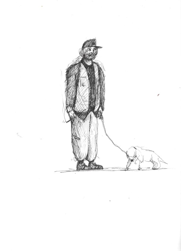 Man Walking Dog while Smoking a Cigarette by Brian Huntress