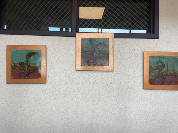 Three abstract paintings on copper