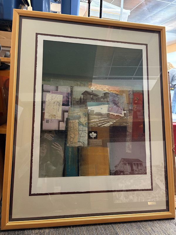 Town map, railroad photo collage by Anne Wallace