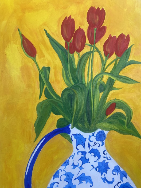 Tulips In a Delft Vase by Tessa Goble