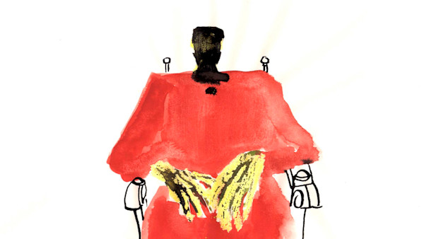 090res_070baco-p - Red Figure in Chair by Sarah Jane Lapp