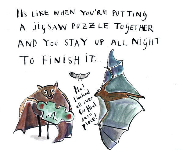 Bat jigsaws all night by Sarah Jane Lapp