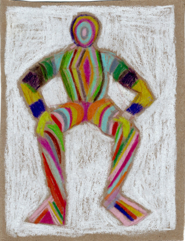 Figure hands on knees by Sarah Jane Lapp