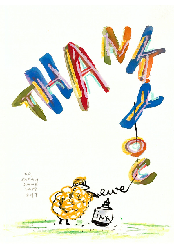 Thank You (ewe with ink bottle) by Sarah Jane Lapp