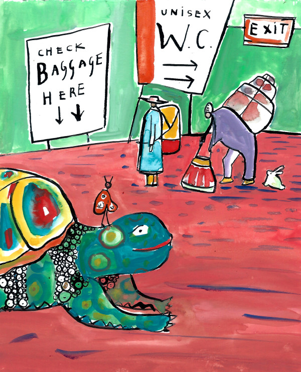 Plenary (turtle with baggage check) by Sarah Jane Lapp