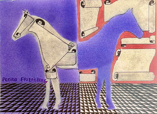 Sin título (Caballo con pergaminos y elefante bicéfalo) by Pedro Friedeberg, Image 3.