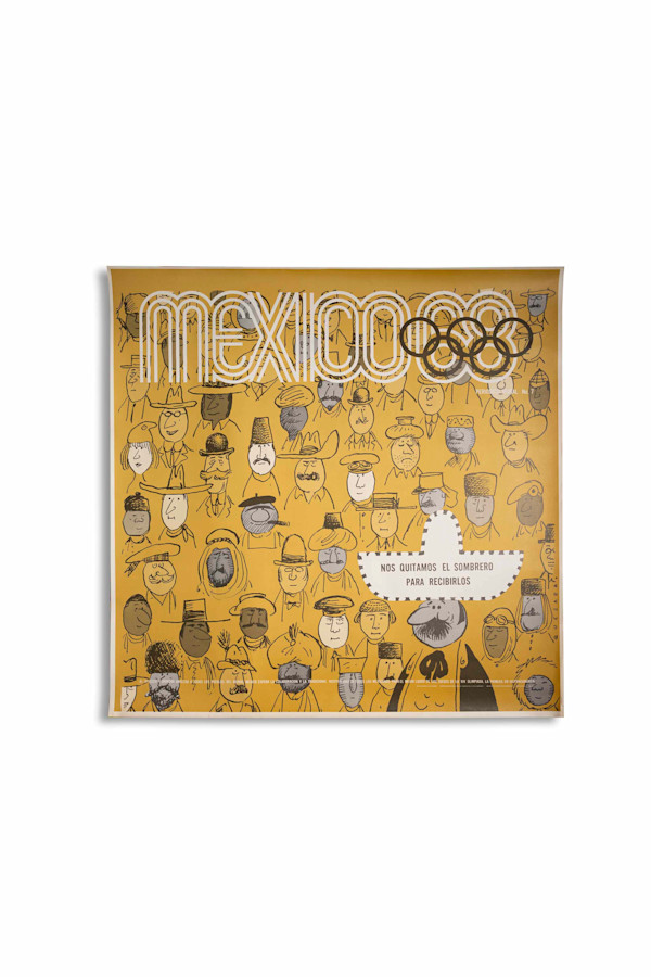 Cartel promocional de la XIX Olimpiada (Nos quitamos el sombrero para recibirlos) by Abel Quezada, Manuel Villazón, Image 2.