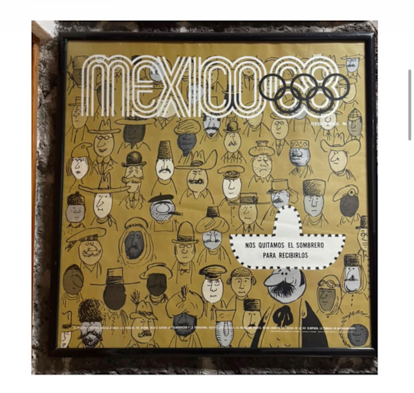 Cartel promocional de la XIX Olimpiada (Nos quitamos el sombrero para recibirlos) by Abel Quezada, Manuel Villazón, Image 1.
