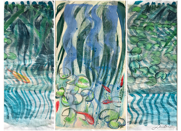 Pond Goldfish Reveries Triptych by Lois Bender, Image 1.