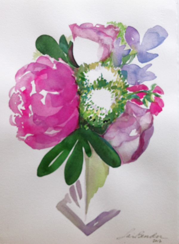 Peony Rose Dianthus Bouquet II  Watercolor by Lois Bender, Image 1.