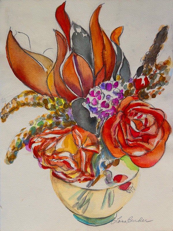 Autumnal Roses & Magnolia Leaf Bouquet No.2 by Lois Bender, Image 1.