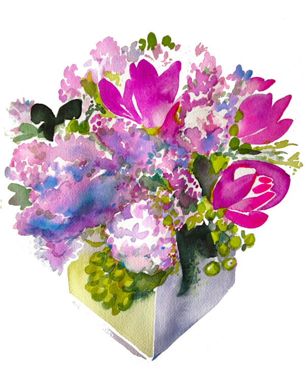 Bouquet of Curuma, Lilacs and Alliums IV by Lois Bender, Image 1.