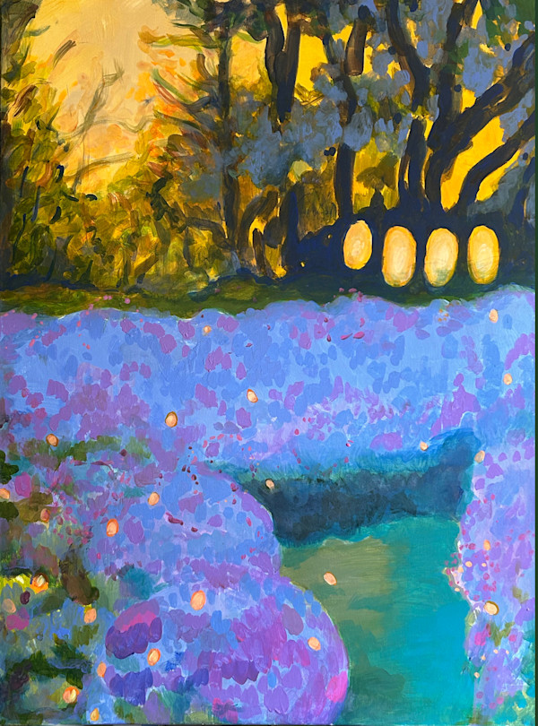 Summer Dusk, Sunset, Fireflies & Blue Flowers by Lois Bender, Image 1.