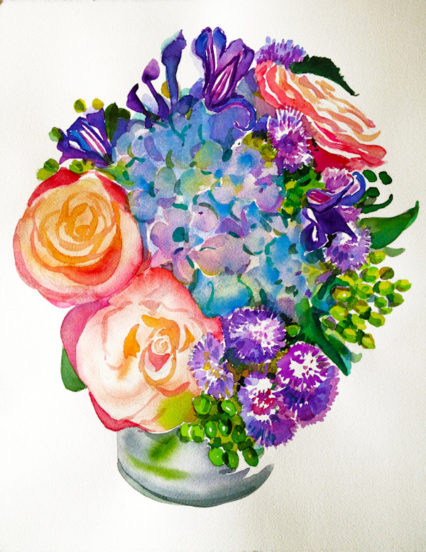 Bouquet of Roses, Hydrangeas and Allium I by Lois Bender, Image 1.