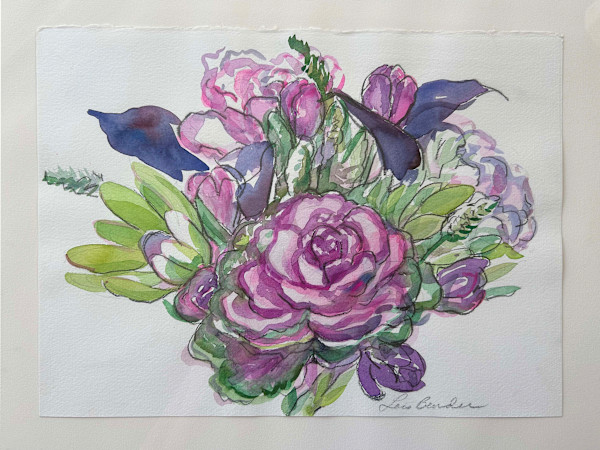 Red Cabbage, Protea, Calla Lilies Bouquet I by Lois Bender, Image 1.