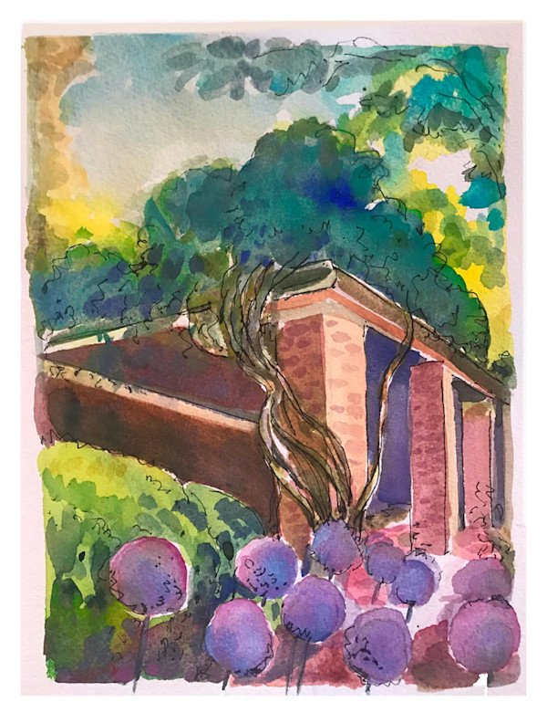 Landscape Details House with Wisteria and Alliums by Lois Bender, Image 1.