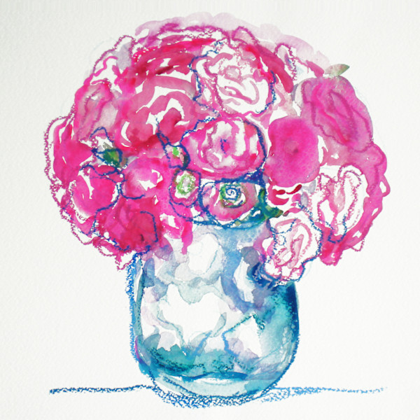 Scribbled Roses and Vase II by Lois Bender, Image 1.