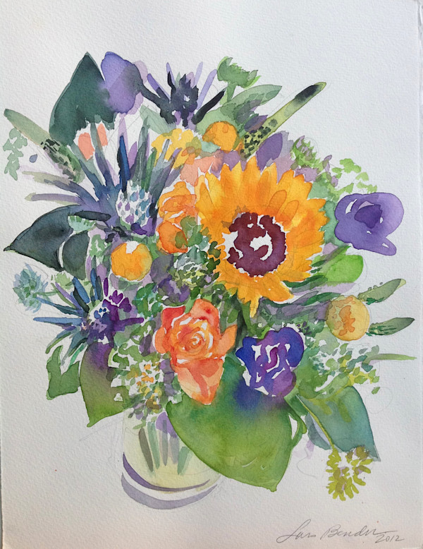 Autumn Sunflower Bouquet IV Watercolor by Lois Bender, Image 1.