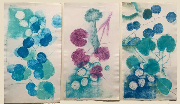Leaves, Flowers and Stones Triptych by Lois Bender, Image 1.