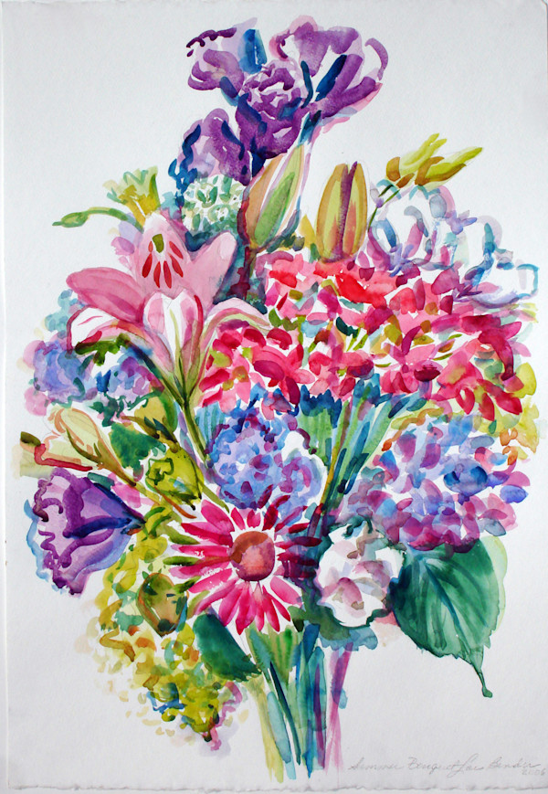 Lilies, Lisianthus, Gerberas, Summer Bouquet I by Lois Bender, Image 1.