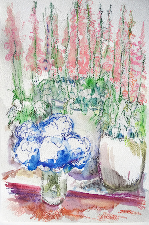 Foxgloves & Hydrangeas in Containers by Lois Bender, Image 1.