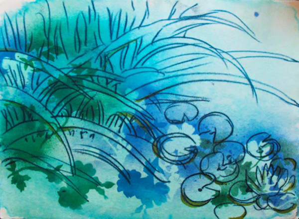 Poem Pond Lily Grass I —Monoprint Series by Lois Bender, Image 1.