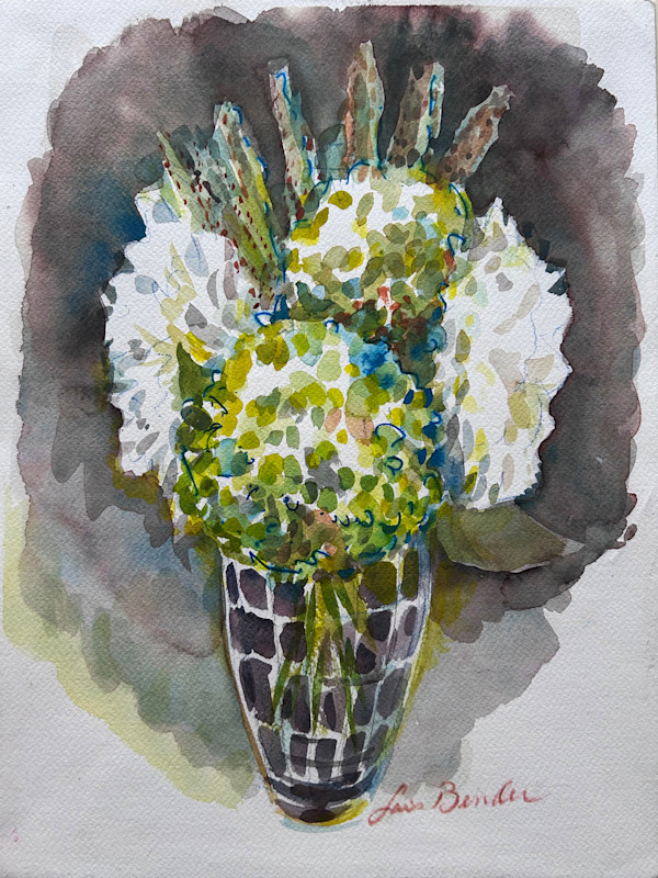 Green & White Dahlias & Vase by Lois Bender, Image 1.