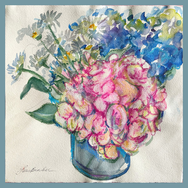 Pink Hydrangeas & Daisies by Lois Bender, Image 1.