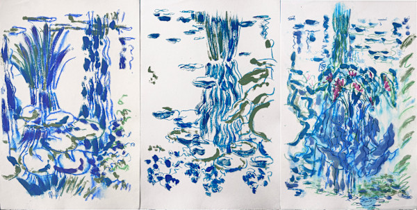 Pond Grasses & WaterLilies I Triptych by Lois Bender, Image 1.